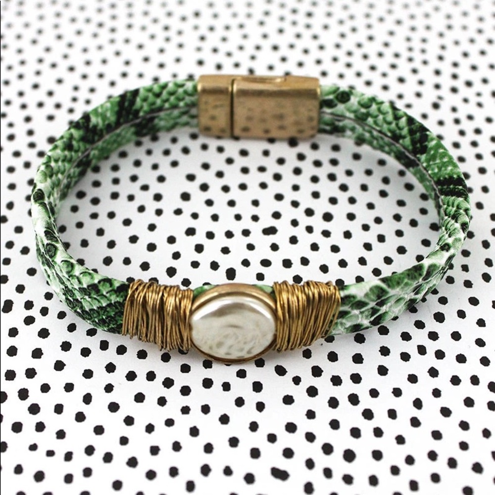Wire Wrapped Pearl Green Python Bracelet